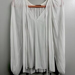 Ramy Brook White Relaxed Ruched Long Sleeve Blouse